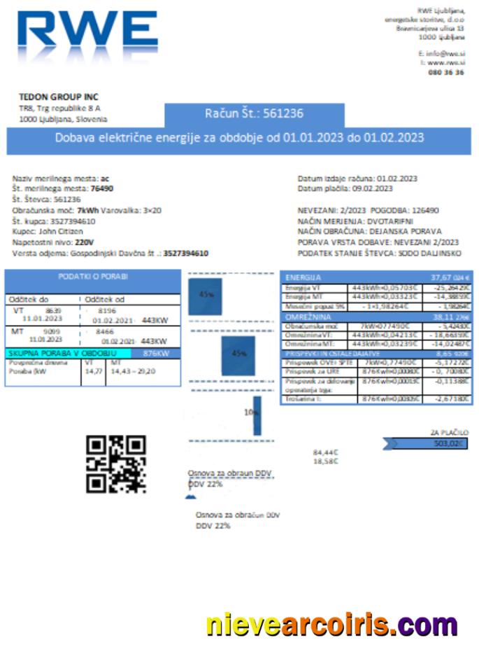 RWE electricity proof of address utility business bill